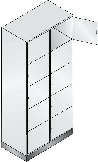 C+P Schließfachschrank Serie 8070 mit Sockel 3 Abt.240mm 5 Fächer B190mm (HxBxT)1950x680x480mm 7035/3003