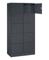 C+P Schließfachschrank Serie 8070 mit Sockel 3 Abt.240mm 5 Fächer B190mm (HxBxT)1950x680x480mm 7035/3003