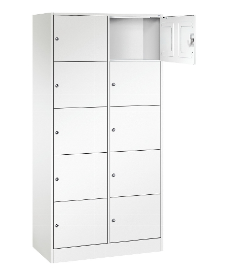 C+P Schließfachschrank Serie 8070 mit Sockel 3 Abt.240mm 5 Fächer B190mm (HxBxT)1950x680x480mm 7035/3003