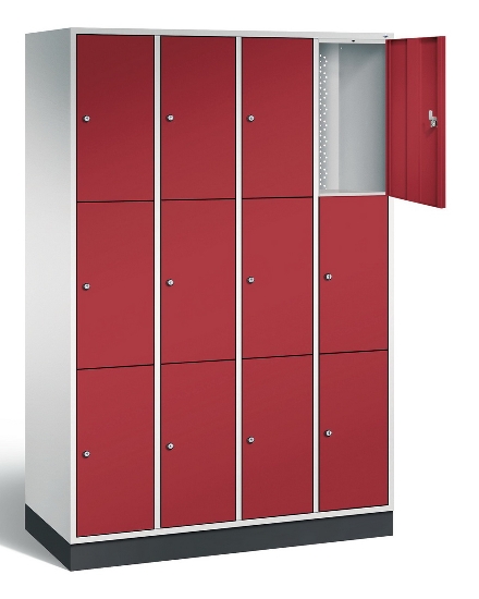 C+P Schließfachschrank 8370-301 Intro 3x 3 Fächer 300mm (HxBxT) 1950x920x500mm Lichtgrau/Rubinrot