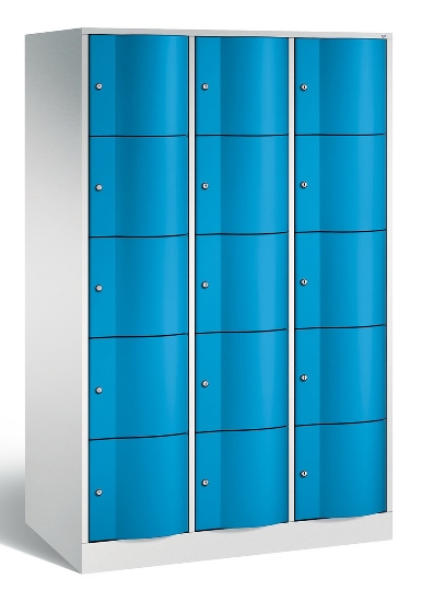 C+P Schließfachschrank 8570-372 Resisto 3x 5 Fächer (HxBxT) 1950x1150x540mm Lichtgrau/Enzianblau