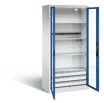 C+P Akkuladeschrank 8921-055E1 Serie 89 BASIC Sichtfenstertüren 3 Schubladen 5 Ladeplätze ERGO-Lock 4.0 (HxBxT) 1950x930x500mm 7035/7016