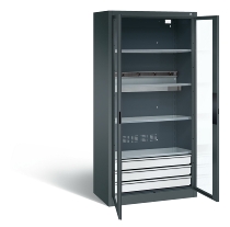 C+P Akkuladeschrank 8921-055E1 Serie 89 BASIC Sichtfenstertüren 3 Schubladen 5 Ladeplätze ERGO-Lock 4.0 (HxBxT) 1950x930x500mm 7035/7016