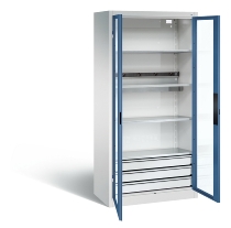C+P Akkuladeschrank 8921-055E1 Serie 89 BASIC Sichtfenstertüren 3 Schubladen 5 Ladeplätze ERGO-Lock 4.0 (HxBxT) 1950x930x500mm 7035/7016