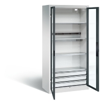 C+P Akkuladeschrank 8921-055E1 Serie 89 BASIC Sichtfenstertüren 3 Schubladen 5 Ladeplätze ERGO-Lock 4.0 (HxBxT) 1950x930x500mm 7035/7016
