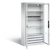 C+P Akkuladeschrank 8921-055E1 Serie 89 BASIC Sichtfenstertüren 3 Schubladen 5 Ladeplätze ERGO-Lock 4.0 (HxBxT) 1950x930x500mm 7035/7016