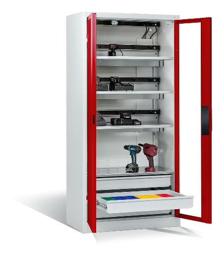 C+P Akkuladeschrank 8921-055E3 Serie 89 COMFORT Sichtfenstertüren 3x5 Ladeplätze ERGO-Lock 4.0 (HxBxT) 1950x930x500mm 7035/5010