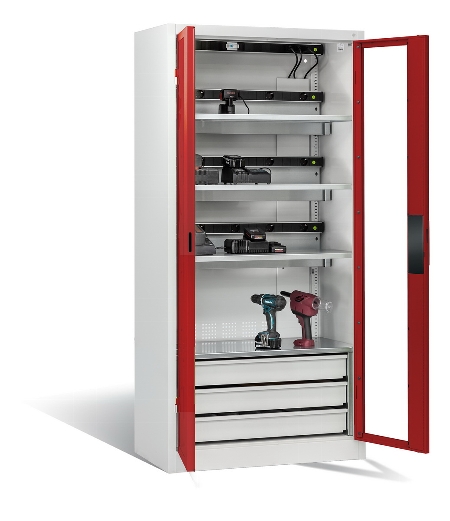 C+P Akkuladeschrank 8921-055E3 Serie 89 COMFORT Sichtfenstertüren 3x5 Ladeplätze ERGO-Lock 4.0 (HxBxT) 1950x930x500mm 7035/5010