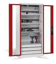 C+P Akkuladeschrank 8921-055E3 Serie 89 COMFORT Sichtfenstertüren 3x5 Ladeplätze ERGO-Lock 4.0 (HxBxT) 1950x930x500mm 7035/5010