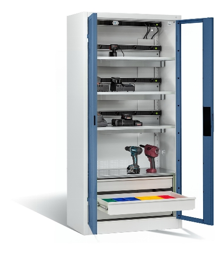 C+P Akkuladeschrank 8921-055E3 Serie 89 COMFORT Sichtfenstertüren 3x5 Ladeplätze ERGO-Lock 4.0 (HxBxT) 1950x930x500mm 7035/5010
