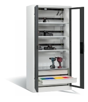 C+P Akkuladeschrank 8921-055E3 Serie 89 COMFORT Sichtfenstertüren 3x5 Ladeplätze ERGO-Lock 4.0 (HxBxT) 1950x930x500mm 7035/5010