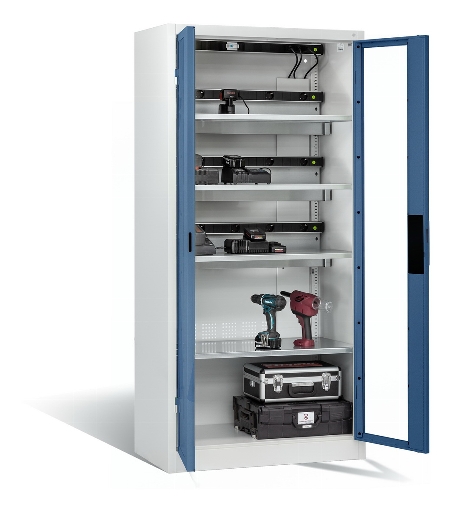 C+P Akkuladeschrank 8921-055E3 Serie 89 COMFORT Sichtfenstertüren 3x5 Ladeplätze ERGO-Lock 4.0 (HxBxT) 1950x930x500mm 7035/5010
