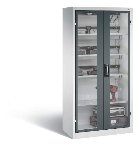 C+P Akkuladeschrank 8921-055E3 Serie 89 COMFORT Sichtfenstertüren 3x5 Ladeplätze ERGO-Lock 4.0 (HxBxT) 1950x930x500mm 7035/5010