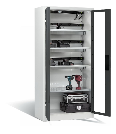 C+P Akkuladeschrank 8921-055E3 Serie 89 COMFORT Sichtfenstertüren 3x5 Ladeplätze ERGO-Lock 4.0 (HxBxT) 1950x930x500mm 7035/5010