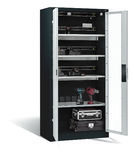 C+P Akkuladeschrank 8921-055E3 Serie 89 COMFORT Sichtfenstertüren 3x5 Ladeplätze ERGO-Lock 4.0 (HxBxT) 1950x930x500mm 7035/5010