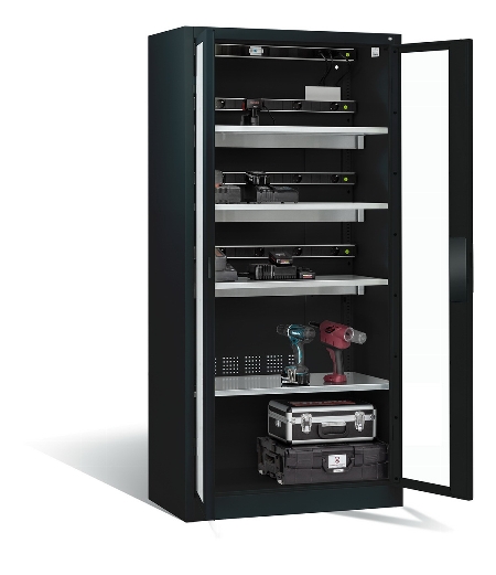 C+P Akkuladeschrank 8921-055E3 Serie 89 COMFORT Sichtfenstertüren 3x5 Ladeplätze ERGO-Lock 4.0 (HxBxT) 1950x930x500mm 7035/5010