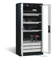 C+P Akkuladeschrank 8921-055E3 Serie 89 COMFORT Sichtfenstertüren 3x5 Ladeplätze ERGO-Lock 4.0 (HxBxT) 1950x930x500mm 7035/5010