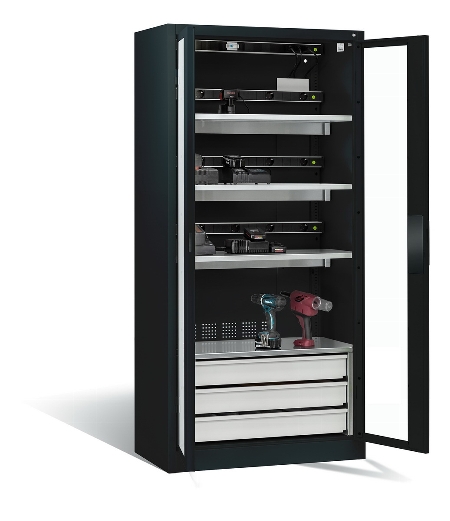 C+P Akkuladeschrank 8921-055E3 Serie 89 COMFORT Sichtfenstertüren 3x5 Ladeplätze ERGO-Lock 4.0 (HxBxT) 1950x930x500mm 7035/5010