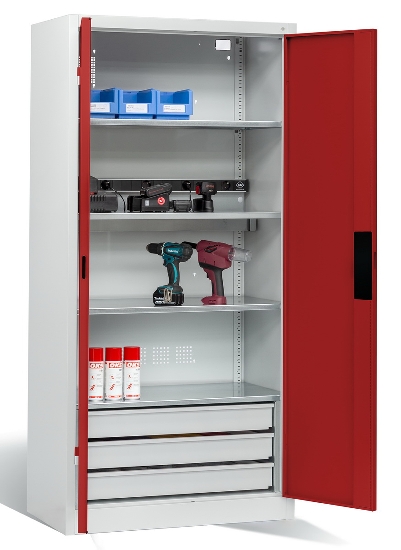 C+P Akkuladeschrank 8921-05E1 Serie 89 BASIC Stahltüren 5 Ladeplätze ERGO-Lock 4.0 (HxBxT) 1950x930x500mm 7035/7035