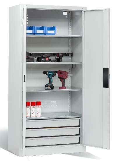 C+P Akkuladeschrank 8921-05E1 Serie 89 BASIC Stahltüren 5 Ladeplätze ERGO-Lock 4.0 (HxBxT) 1950x930x500mm 7035/7035
