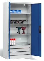 C+P Akkuladeschrank 8921-05E1 Serie 89 BASIC Stahltüren 5 Ladeplätze ERGO-Lock 4.0 (HxBxT) 1950x930x500mm 7035/7035