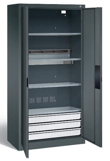 C+P Akkuladeschrank 8921-05E1 Serie 89 BASIC Stahltüren 5 Ladeplätze ERGO-Lock 4.0 (HxBxT) 1950x930x500mm 7035/7035