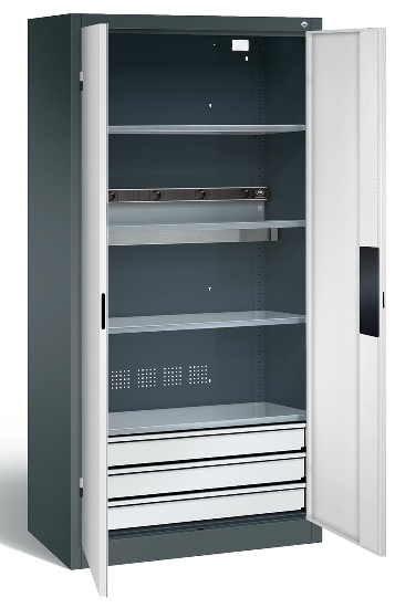C+P Akkuladeschrank 8921-05E1 Serie 89 BASIC Stahltüren 5 Ladeplätze ERGO-Lock 4.0 (HxBxT) 1950x930x500mm 7035/7035