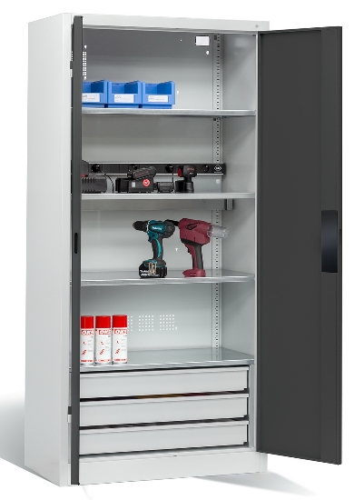 C+P Akkuladeschrank 8921-05E1 Serie 89 BASIC Stahltüren 5 Ladeplätze ERGO-Lock 4.0 (HxBxT) 1950x930x500mm 7035/7035