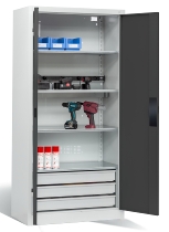 C+P Akkuladeschrank 8921-05E1 Serie 89 BASIC Stahltüren 5 Ladeplätze ERGO-Lock 4.0 (HxBxT) 1950x930x500mm 7035/7035