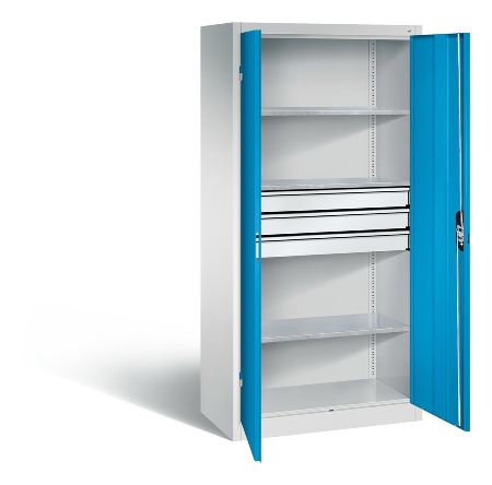 C+P Großraum-Werkzeugschrank 8922-5030 Acurado 3 Schubladen mittig Ergo-Lock Zylinder (HxBxT) 1950x930x600mm 7035/5023