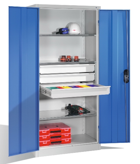 C+P Großraum-Werkzeugschrank 8922-5030 Acurado 3 Schubladen mittig Ergo-Lock Zylinder (HxBxT) 1950x930x600mm 7035/5023