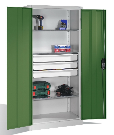 C+P Großraum-Werkzeugschrank 8922-5030 Acurado 3 Schubladen mittig Ergo-Lock Zylinder (HxBxT) 1950x930x600mm 7035/5023