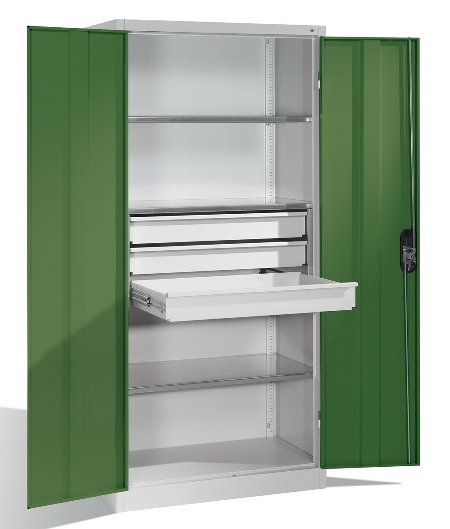 C+P Großraum-Werkzeugschrank 8922-5030 Acurado 3 Schubladen mittig Ergo-Lock Zylinder (HxBxT) 1950x930x600mm 7035/5023