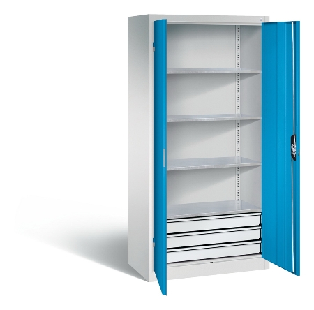 C+P Großraum-Werkzeugschrank 8922-5030 Acurado 3 Schubladen mittig Ergo-Lock Zylinder (HxBxT) 1950x930x600mm 7035/5023