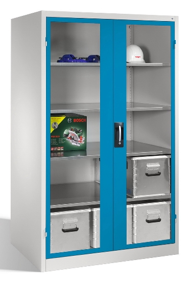 C+P Werkzeugschrank 8931-055 Acurado 4 Einlegeböden Sichtfenster Ergo-Lock Zylinder (HxBxT) 1950x1200x500mm 7035/7035