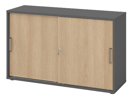 Hammerbacher 1752S Schiebetürenschrank 2OH Relinggriff (RE) abschließbar (BxTxH) 120x40x74,8cm Graphit/Silber