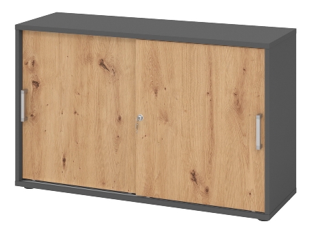Hammerbacher 1752S Schiebetürenschrank 2OH Relinggriff (RE) abschließbar (BxTxH) 120x40x74,8cm Graphit/Silber