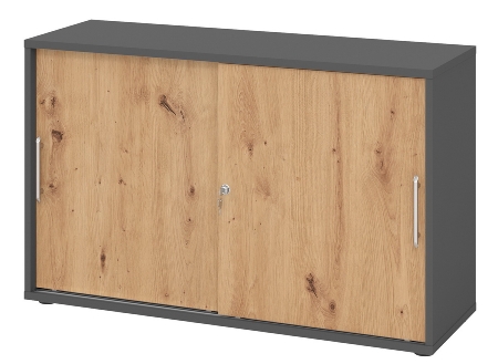Hammerbacher 1752S Schiebetürenschrank 2OH Relinggriff (RE) abschließbar (BxTxH) 120x40x74,8cm Graphit/Silber