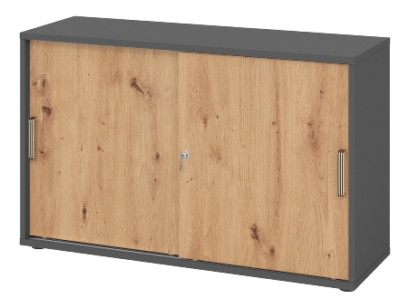 Hammerbacher 1752S Schiebetürenschrank 2OH Relinggriff (RE) abschließbar (BxTxH) 120x40x74,8cm Graphit/Silber