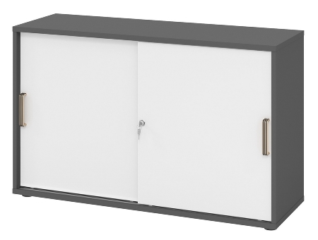 Hammerbacher 1752S Schiebetürenschrank 2OH Relinggriff (RE) abschließbar (BxTxH) 120x40x74,8cm Graphit/Silber