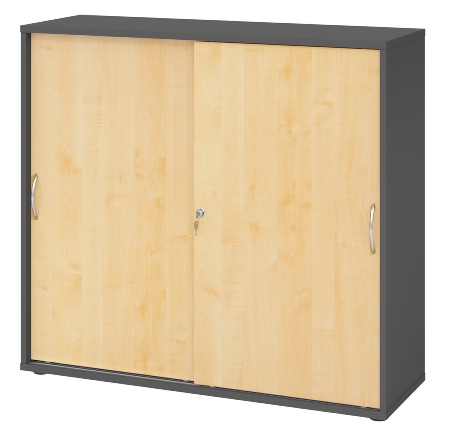 Hammerbacher 1753S Schiebetürenschrank 3OH Bügelgriff (BS) abschließbar (BxTxH)120x40x110cm Weiß/Nussbaum