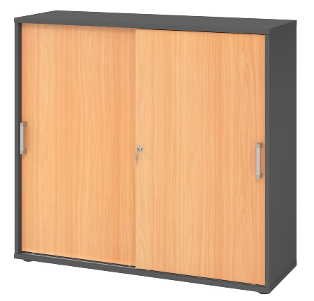 Hammerbacher 1753S Schiebetürenschrank 3OH Bügelgriff (BS) abschließbar (BxTxH)120x40x110cm Weiß/Nussbaum