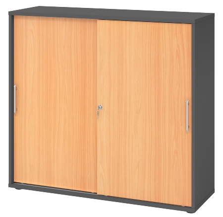 Hammerbacher 1753S Schiebetürenschrank 3OH Bügelgriff (BS) abschließbar (BxTxH)120x40x110cm Weiß/Nussbaum