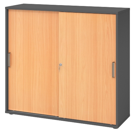 Hammerbacher 1753S Schiebetürenschrank 3OH Bügelgriff (BS) abschließbar (BxTxH)120x40x110cm Weiß/Nussbaum