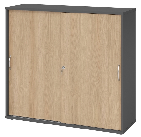 Hammerbacher 1753S Schiebetürenschrank 3OH Bügelgriff (BS) abschließbar (BxTxH)120x40x110cm Weiß/Nussbaum