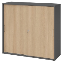 Hammerbacher 1753S Schiebetürenschrank 3OH Bügelgriff (BS) abschließbar (BxTxH)120x40x110cm Weiß/Nussbaum