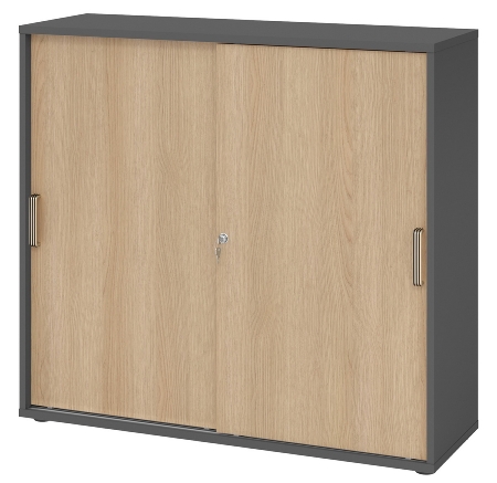 Hammerbacher 1753S Schiebetürenschrank 3OH Bügelgriff (BS) abschließbar (BxTxH)120x40x110cm Weiß/Nussbaum
