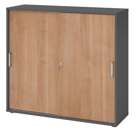 Hammerbacher 1753S Schiebetürenschrank 3OH Bügelgriff (BS) abschließbar (BxTxH)120x40x110cm Weiß/Nussbaum