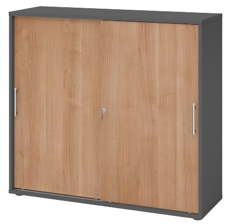Hammerbacher 1753S Schiebetürenschrank 3OH Bügelgriff (BS) abschließbar (BxTxH)120x40x110cm Weiß/Nussbaum