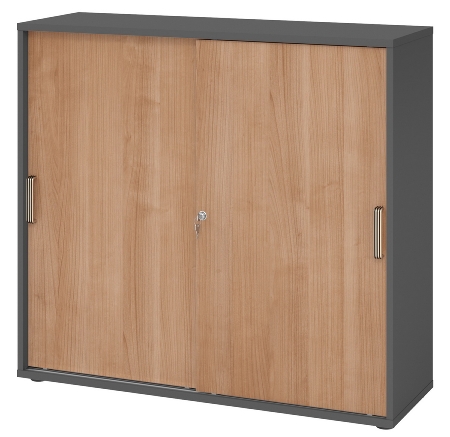 Hammerbacher 1753S Schiebetürenschrank 3OH Bügelgriff (BS) abschließbar (BxTxH)120x40x110cm Weiß/Nussbaum